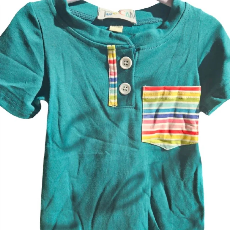 Kids Bright Stripes Henley Top In Green