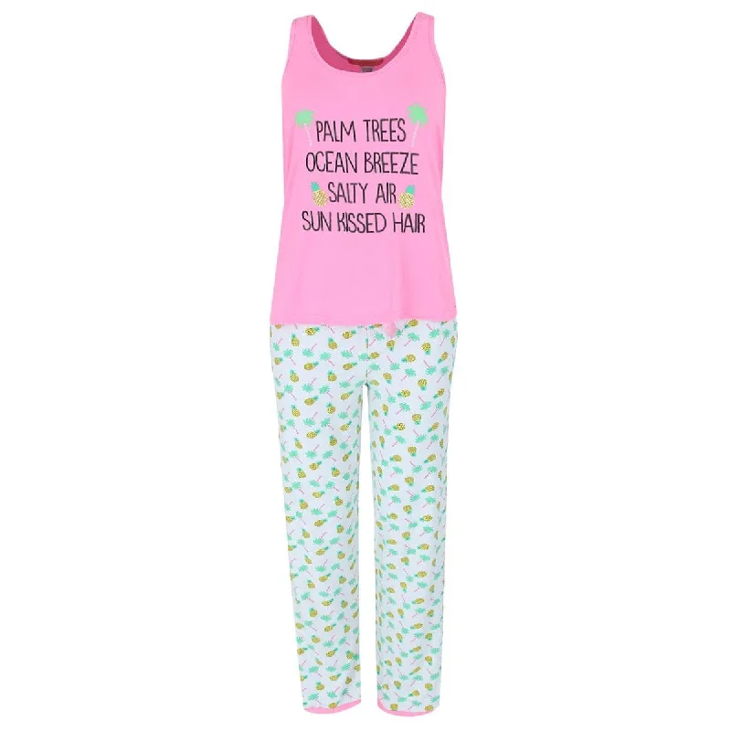 5 More Minutes Women's Tropical Pineapple Tank and Pants Pajama Set