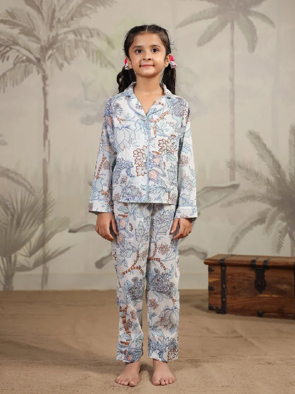 Cotton Floral Printed Night Suit Set for Kids