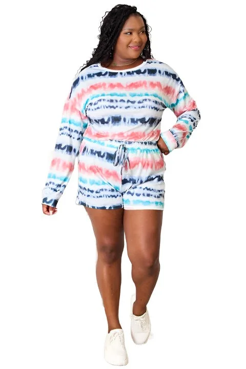 Double Take Tie-Dye Dropped Shoulder Lounge Set