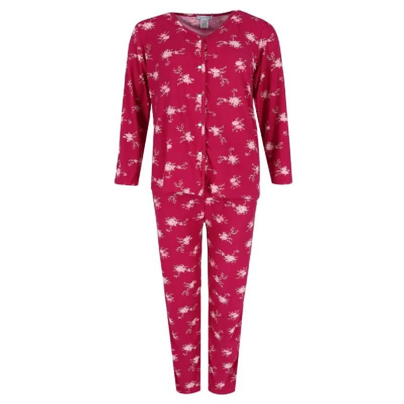 Elegant Emily Women's Burgundy Floral Print Pajama Set