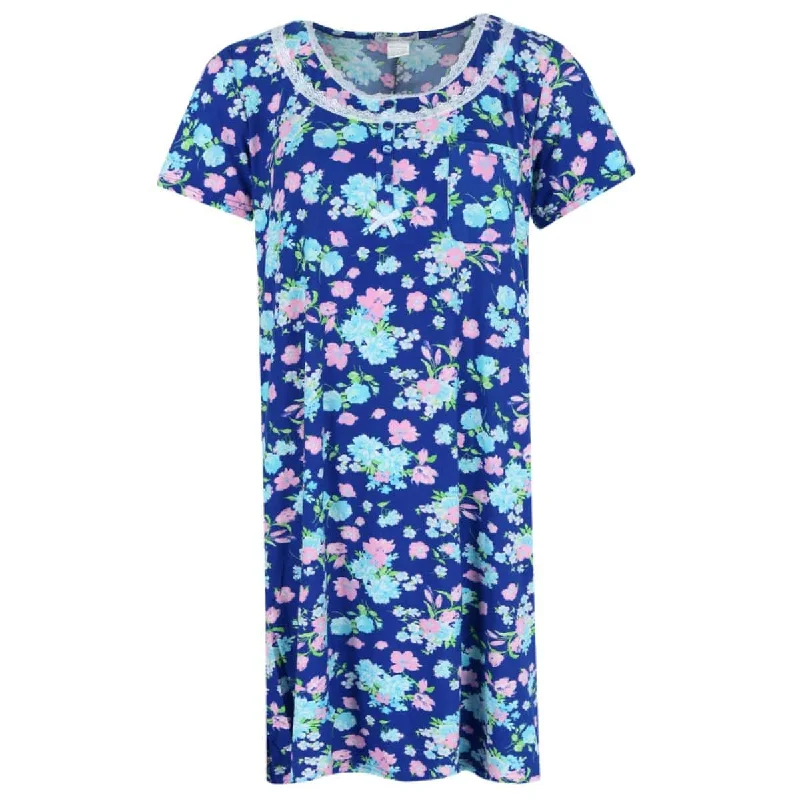 Elegant Emily Women's Floral Henley Short Sleeve Sleep Gown