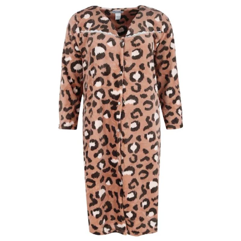 Elegant Emily Women's Leopard Snap Front Long Sleeve Duster