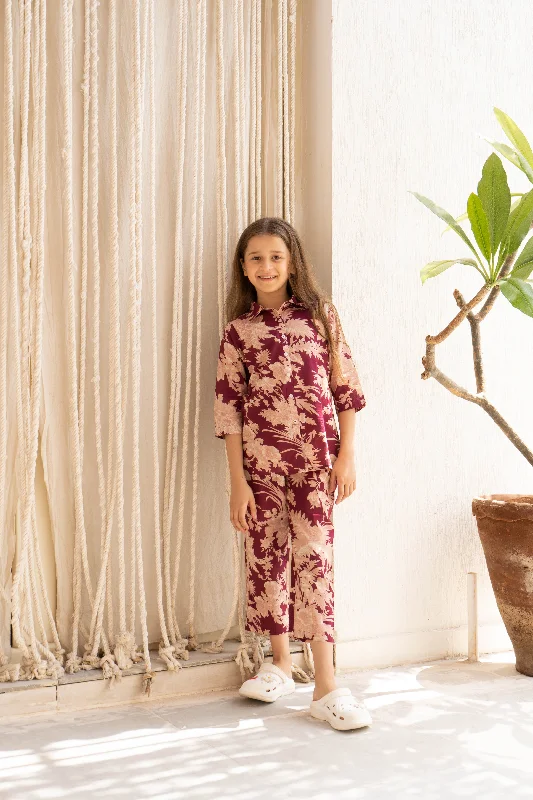 Flower Printed Cotton Night Suit for Kids