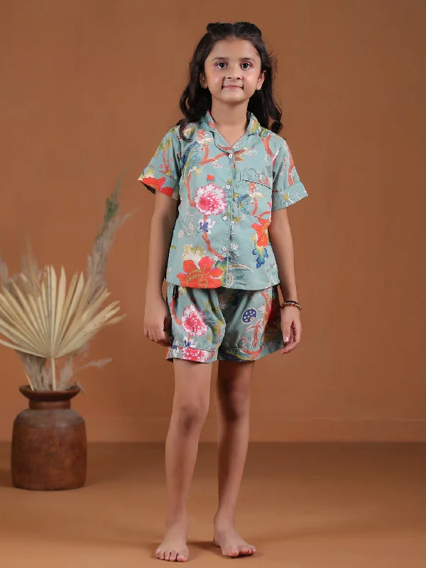 Flower Printed Kids Night Suit Set