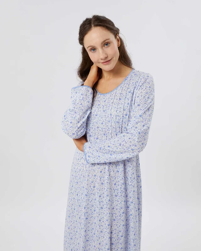 Women's French Pleat Long Sleeved Jersey Nightdress - Fimber Ditsy Floral