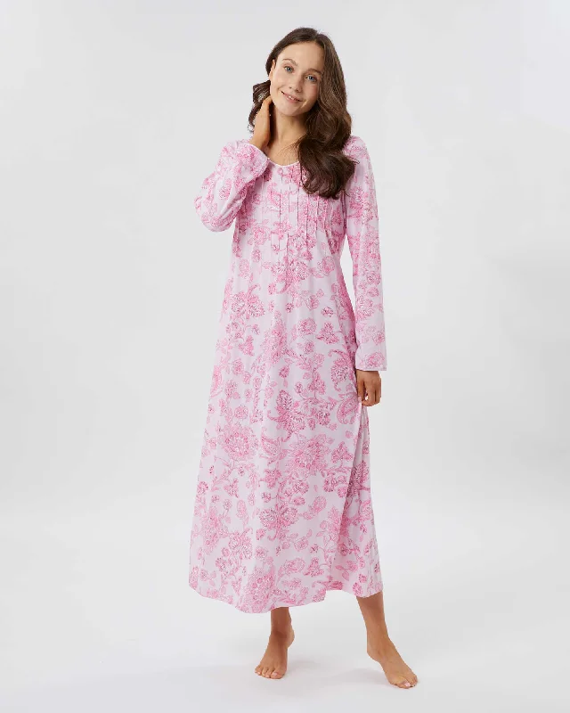 Women's French Pleat Long Sleeved Jersey Nightdress - Somerby Floral