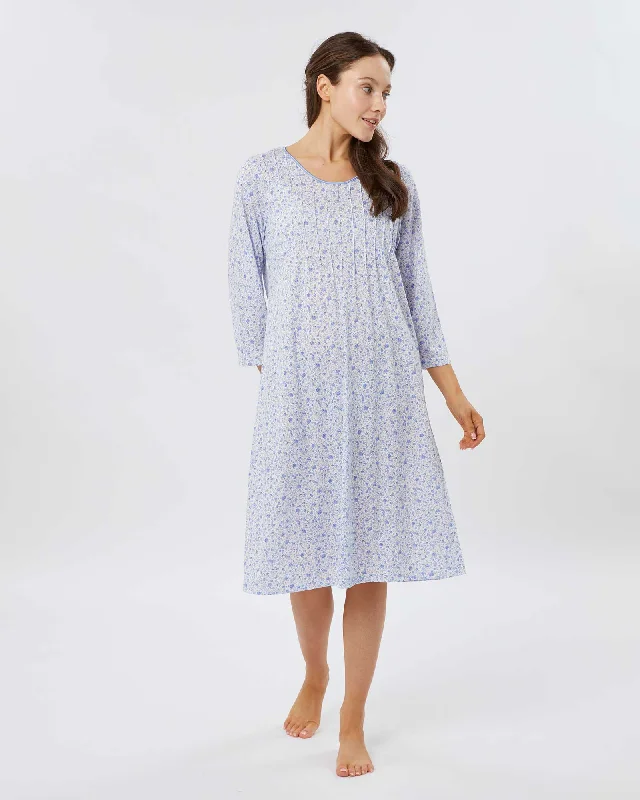 Women's French Pleat Midi Jersey Nightdress - Fimber Ditsy Floral