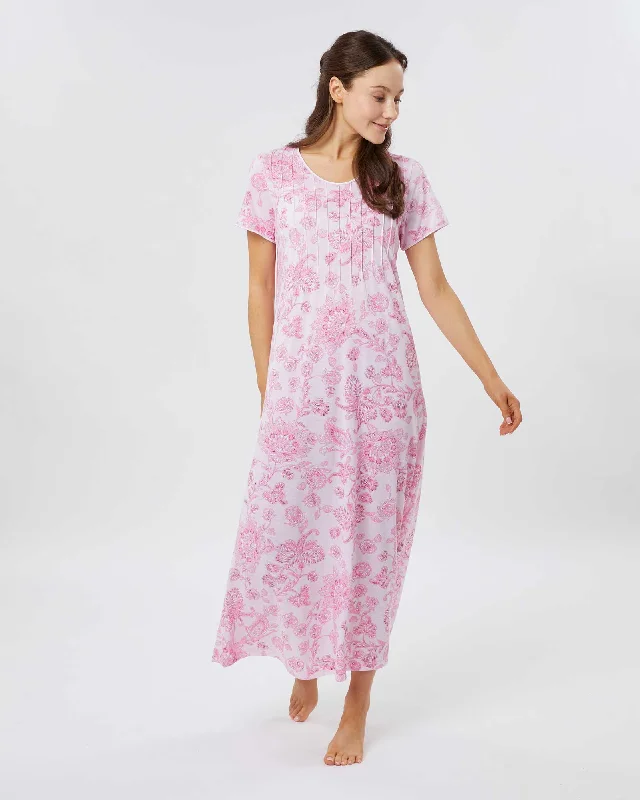 Women's French Pleat Short Sleeved Jersey Nightdress - Somerby Floral