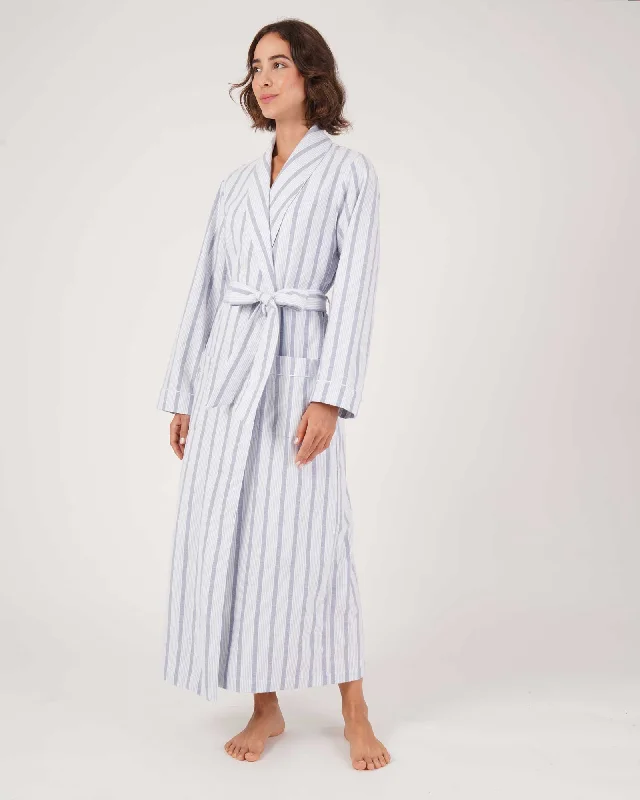 Women's Brushed Cotton Dressing Gown - Ripple Stripe