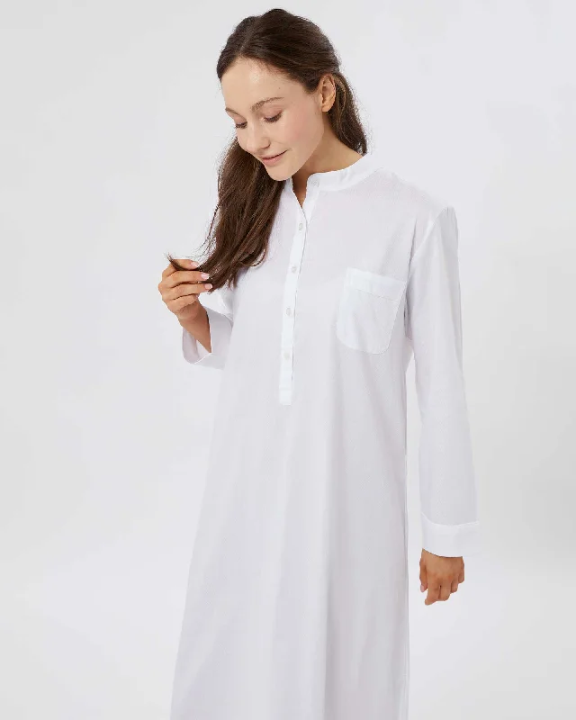 Women's Estelle Grandad Collar Nightshirt - Jacquard White