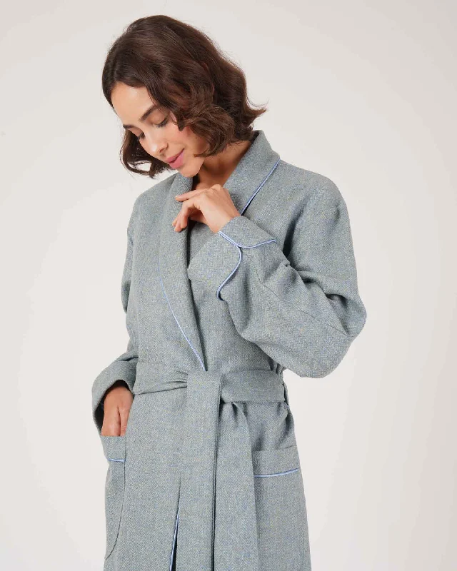 Women's Silk-Lined Wool Robe - Wiston Herringbone