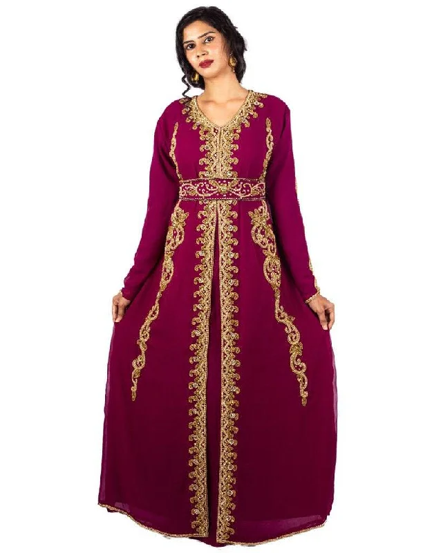 Arabic Jacket Style  Partywear Kaftan Wine