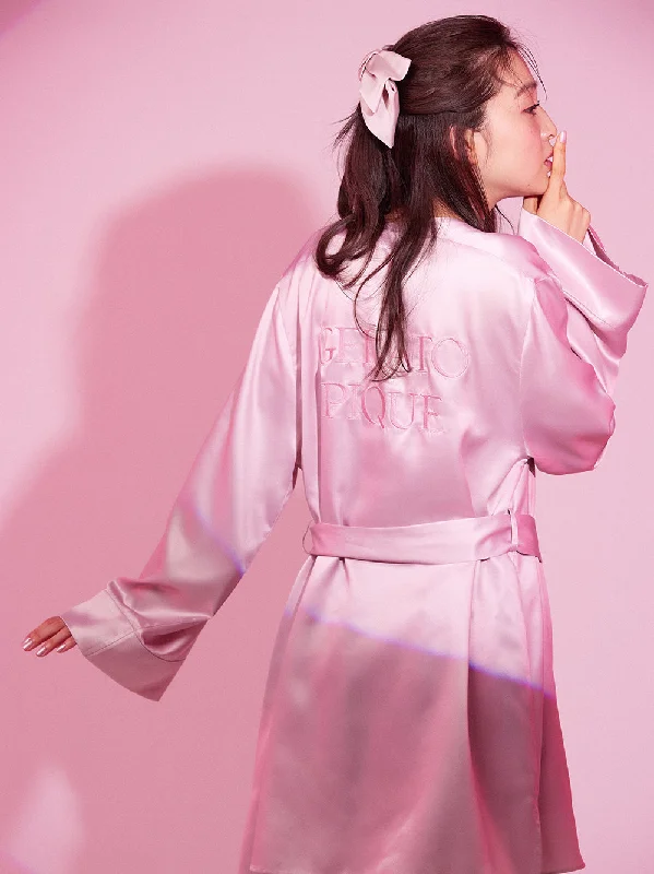 Back Logo Pink Satin Robe