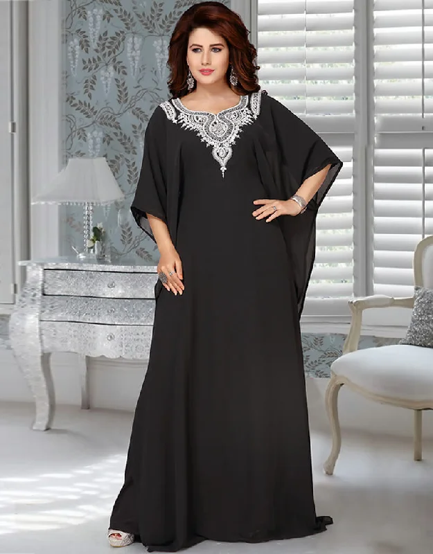 Modern Black Georgette Elbow Sleev Kaftan