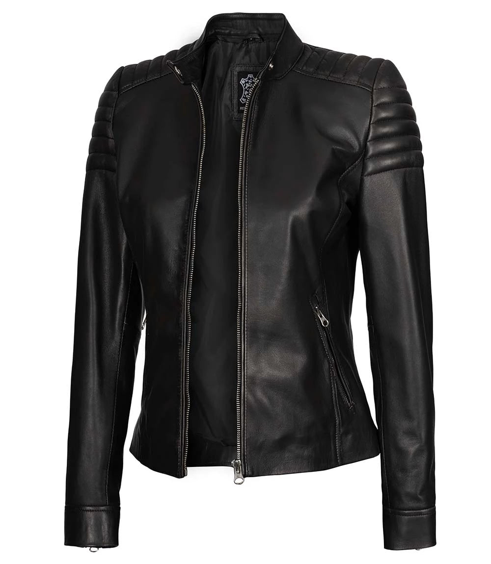 Carrie Women's Black Cafe Racer Leather Jackets