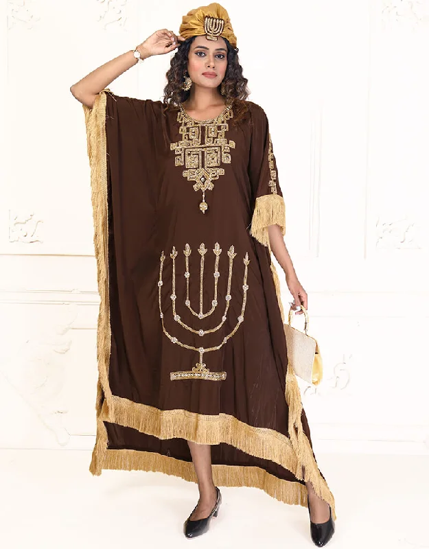 Chic Crater Brown Designer Georgette Kaftan