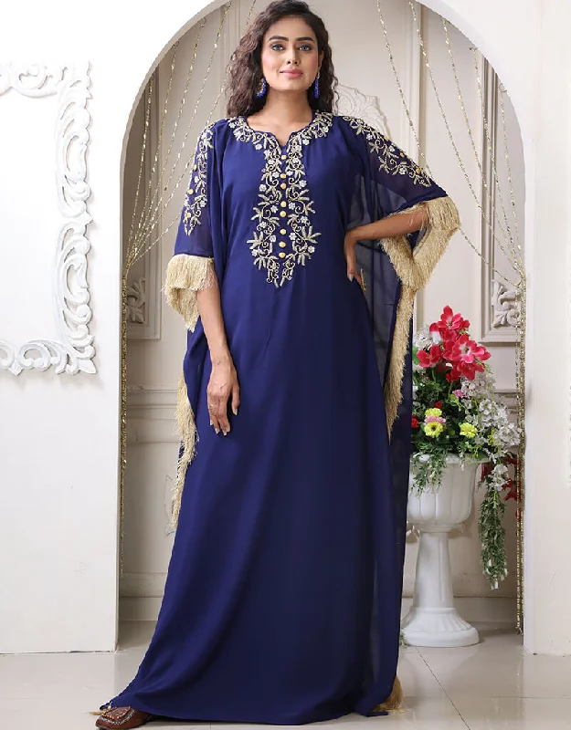 Islamic Dark Blue Georgette Stones Embroidery Farasha