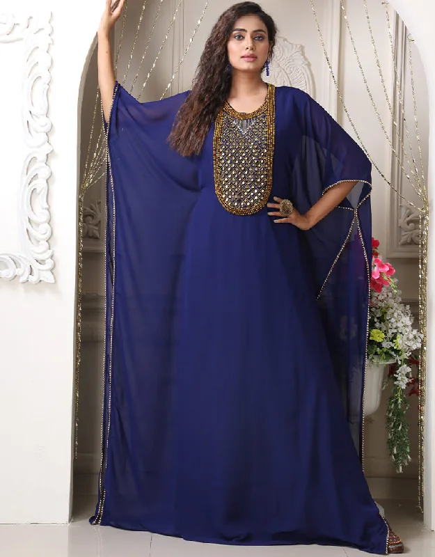 Muslimah Dark Blue Georgette Stones Embroidery Farasha