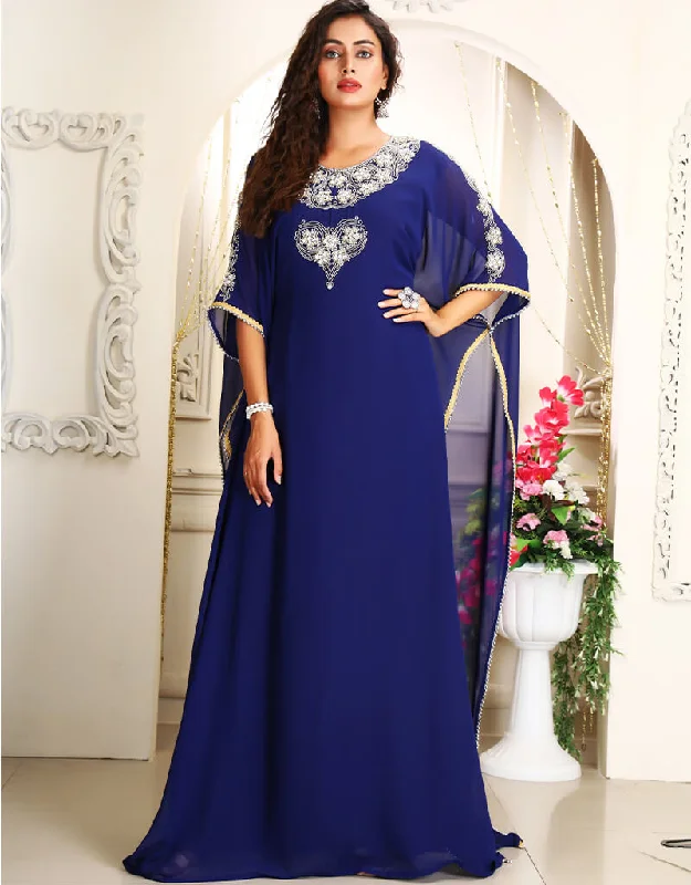 Women Dark Blue Georgette Stones Embroidery Farasha