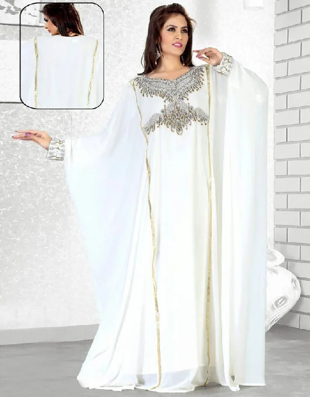 Dashing Faux Georgette Popular Kaftan-White