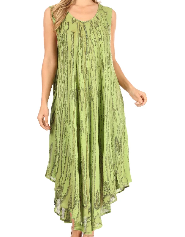 Sakkas Kara Long Draped Sleeveless Marbled Caftan Dress / Cover Up