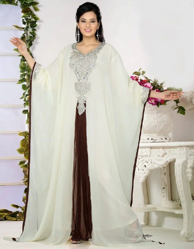 Effective Embroidered Full Length Kaftan Dress-White