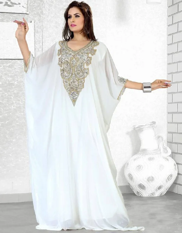 Enigmatic Faux Georgette Designer Farasha Kaftan-White