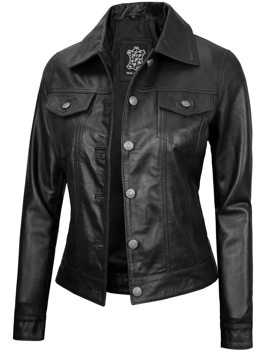 Fernando Women Black Leather Trucker Jacket