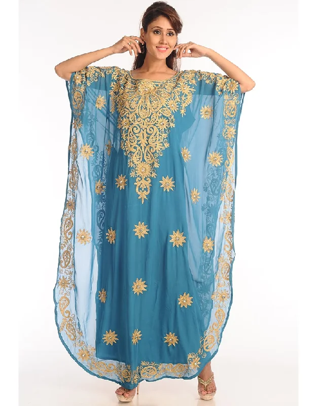 Chic Firozi Georgette Hand Zari Embroidery Farasha