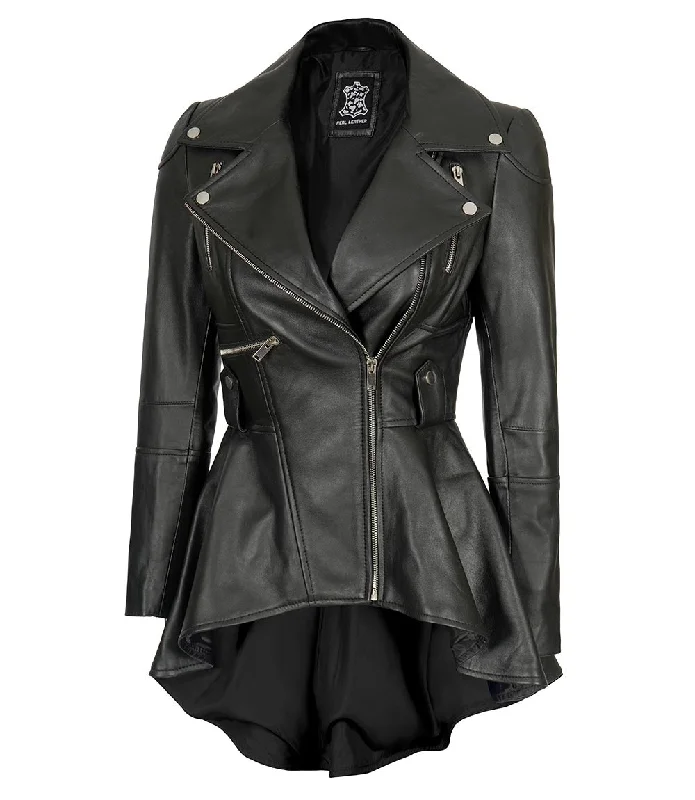 Gonzalez Women’s Black Asymmetrical Peplum Leather Jacket