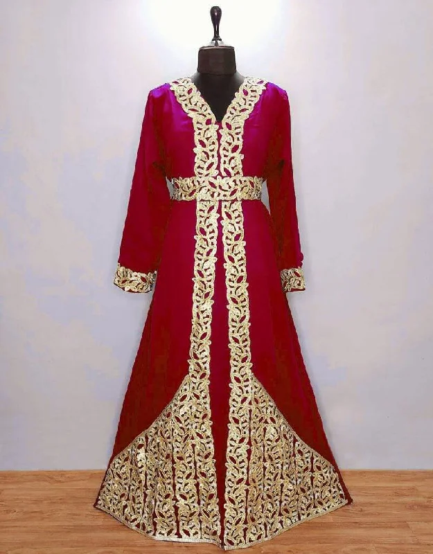 Islamic A-line embroidered Kaftan dress Red