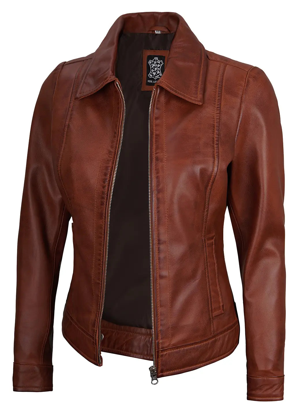 Jose Harrington Cognac Wax Women Leather Jacket