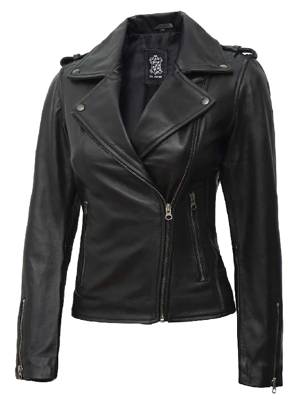 Kirsten Women's Black Asymmetrical Leather Motorcycle Jacket