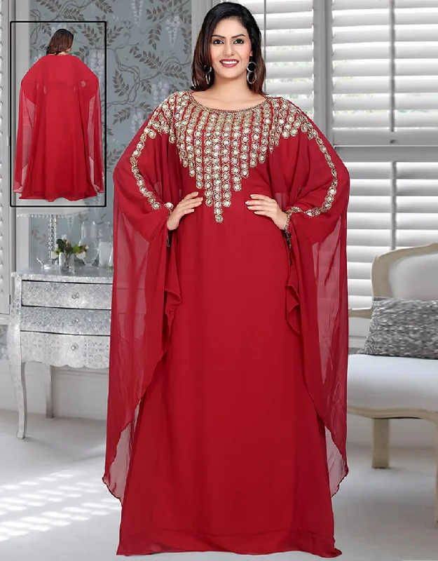 Women Maroon Georgette Embroidered Farasha