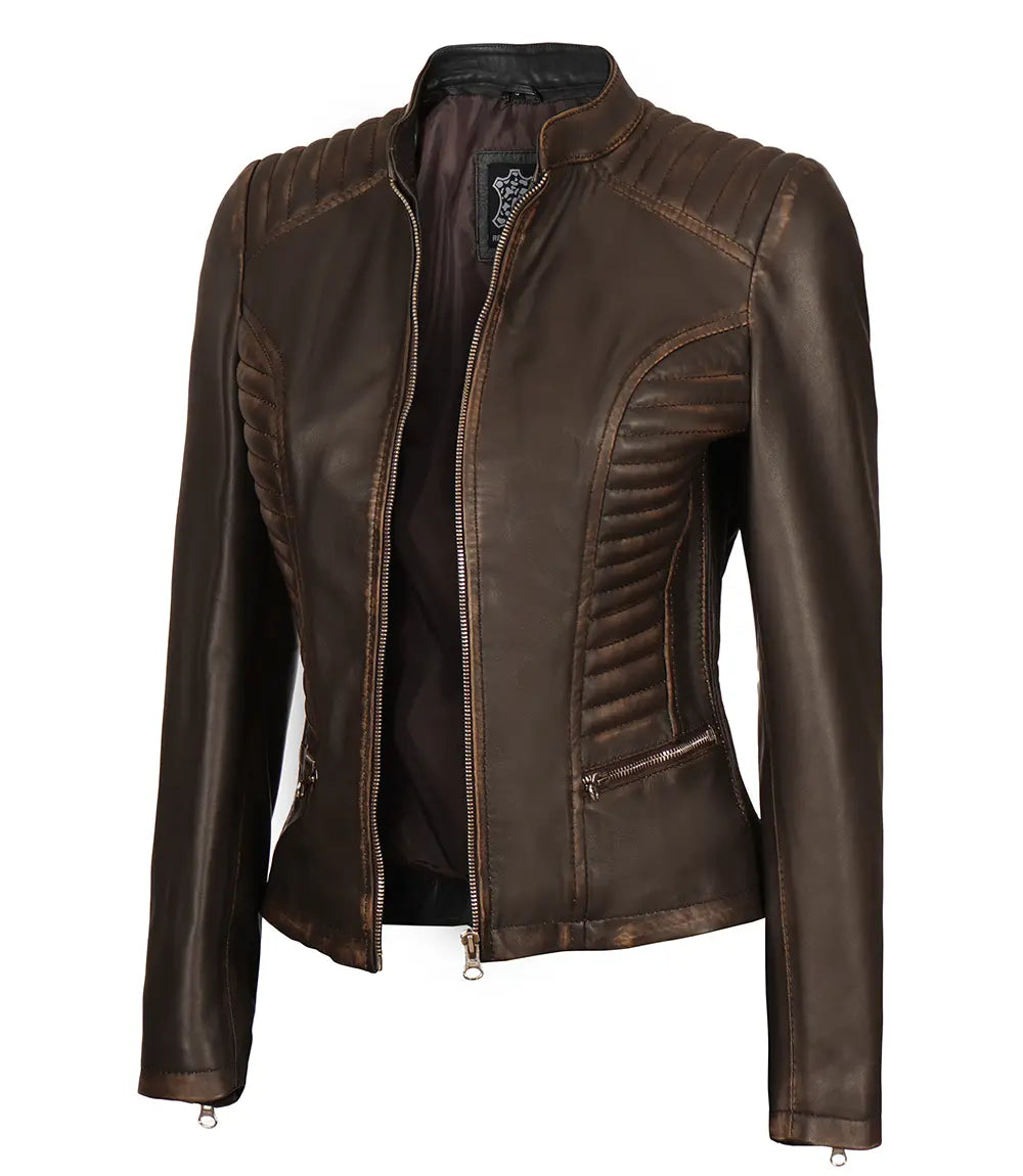 Rachel Womens Dark Brown Leather Jacket