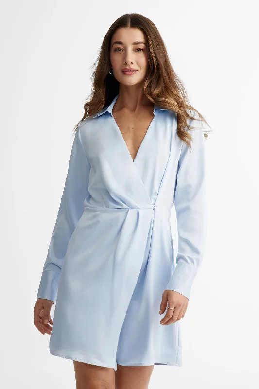 Robe-chemisier drapée en satin - Femme