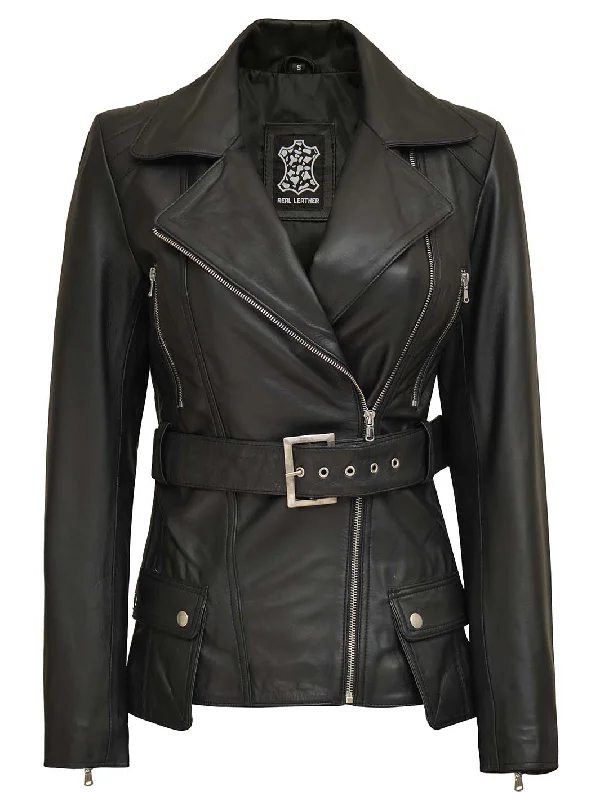 Women's Asymmetrical Black Leather Jacket