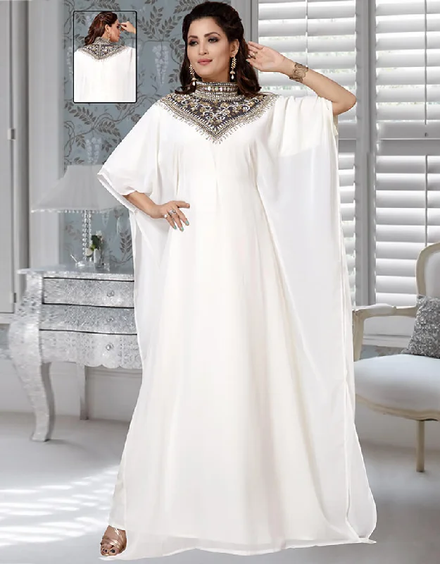 Stylist White Boat Neck Georgette Farasha