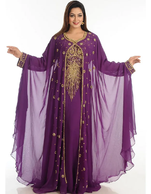 Modern Wine Georgette Hand Embroidery Party Wear Kaftan