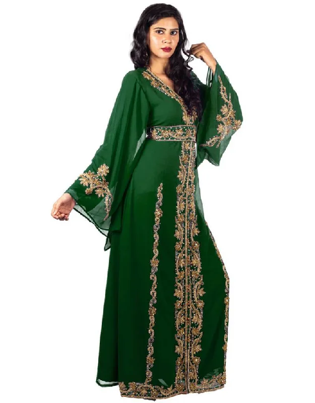 Women Full Sleeve moroccan caftan for women Green