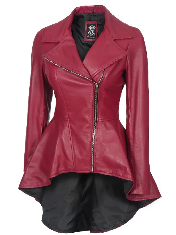 Clarissa Womens Asymmetrical Peplum Pink Leather Jacket