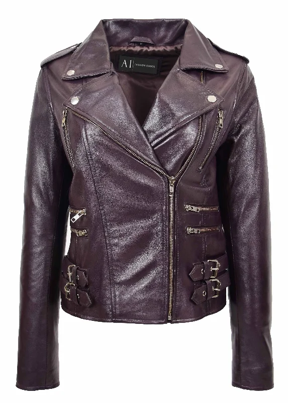 Womens Trendy Biker Leather Jacket Beyonce Purple