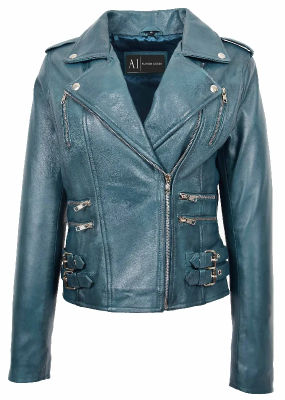 Womens Trendy Biker Leather Jacket Beyonce Teal