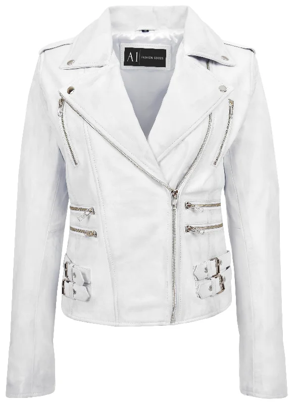 Womens Trendy Biker Leather Jacket Beyonce White Vintage