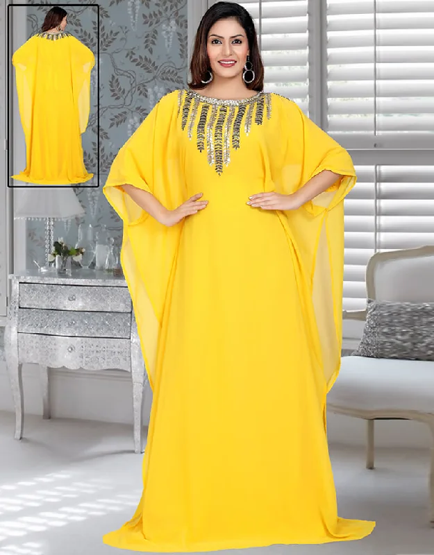 Arabic Yellow Georgette Simple Worked Farasha