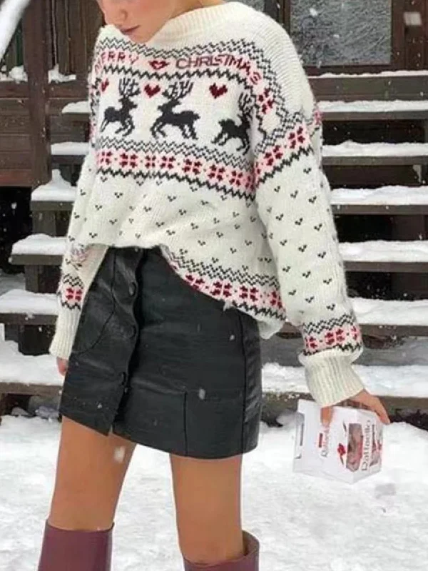 Autumn and Winter Christmas Print Long Sleeve Sweater