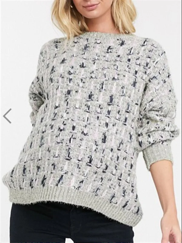 Fashion Loose Jacquard Dyed Two-Color Loose Pullover Knit Sweater