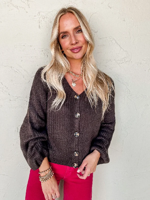 Life Lesson Sweater Cardigan-Brown