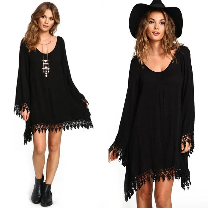 Long Sleeve Black Plus Size Mini Dress